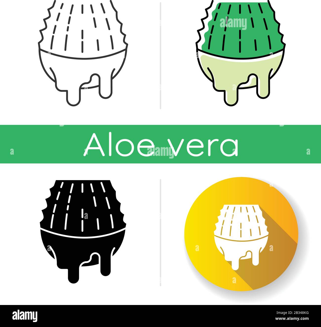 Symbol für ausgeschnittene Lamellen. Aloe vera Saft. Saftiger Dorn mit Flüssigkeit. Geschnittener Kaktus für kosmetische Mittel. Dermatologie und Hautpflege. Heilkraut. Linear schwarz und Stock Vektor