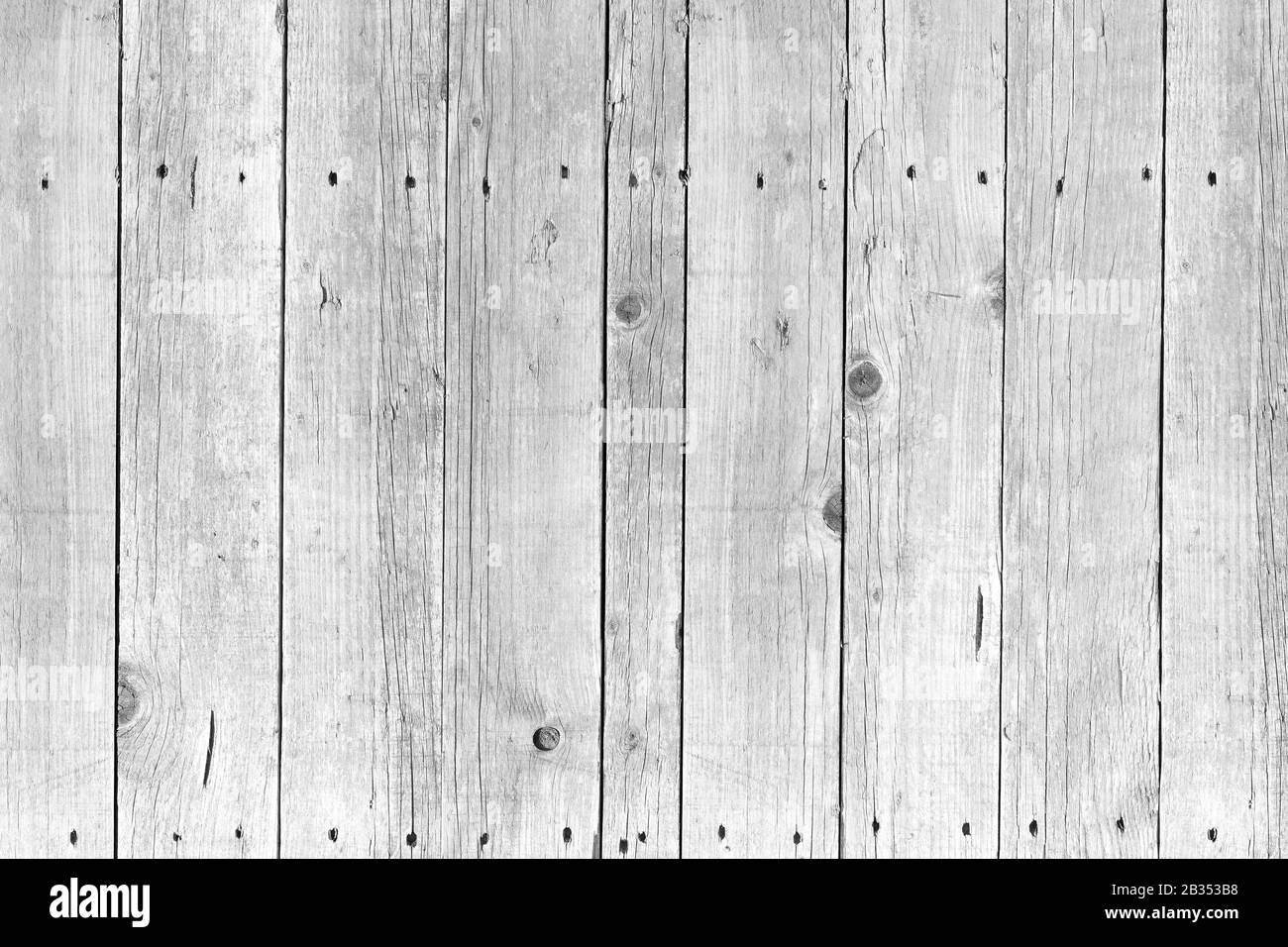 Verwitterte Palette - Holztexturhintergrund: Tischansicht von genagelten und verwitterten Holzpalettentafeln Stockfoto