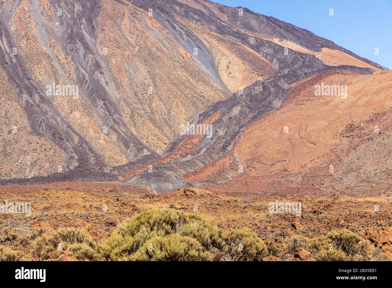 Abstrakte Landschaft, die die Hänge des Mount Teide und die erstarrten Lavaströme zeigt, die ausbrachen und den Hang im Las Canadas del Teide N hinunterliefen Stockfoto