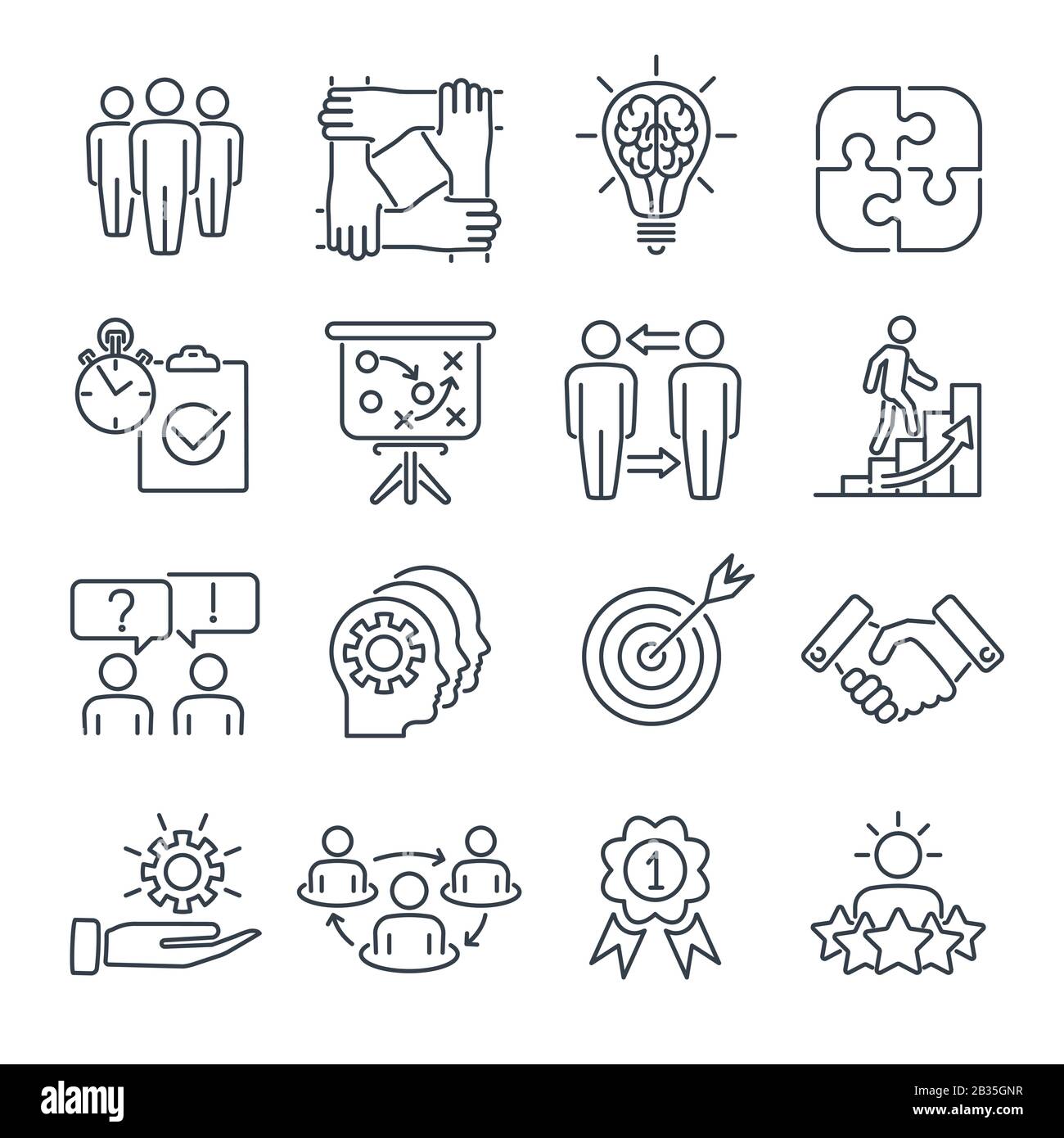 Teamwork Collaboration - Liniensymbole Festgelegt Stock Vektor