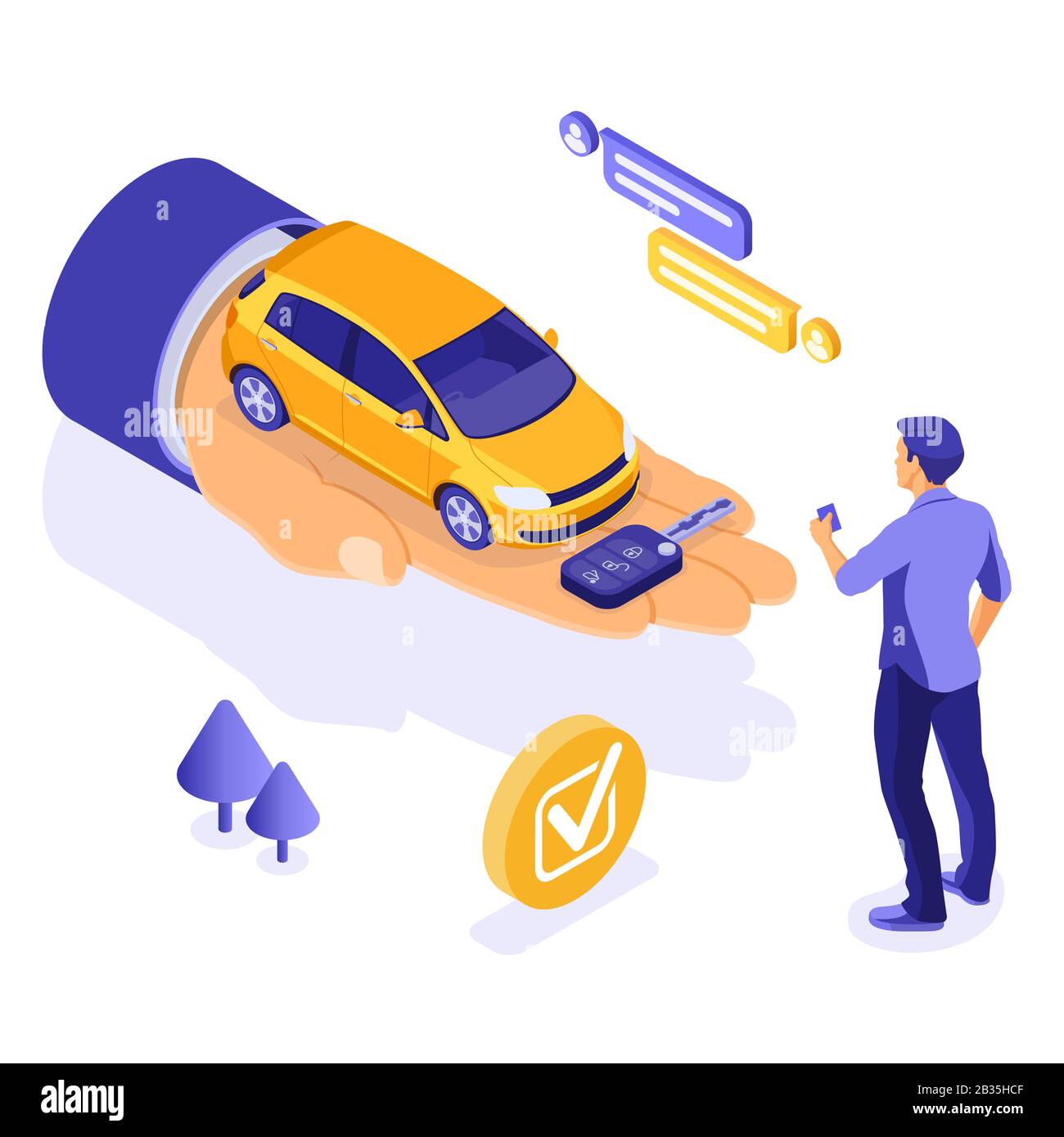 Verkauf Verkauf Mietwagenverkauf Auto Isometric Stock Vektor