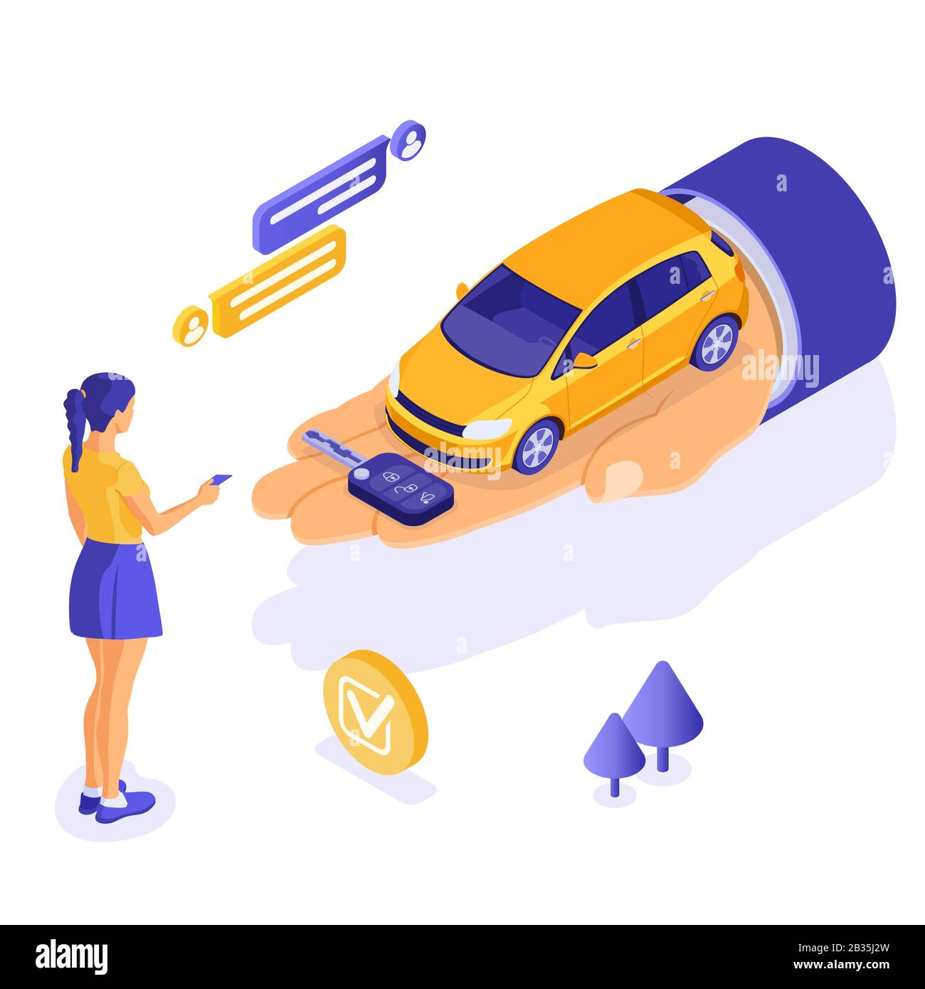 Verkauf Verkauf Mietwagenverkauf Auto Isometric Stock Vektor