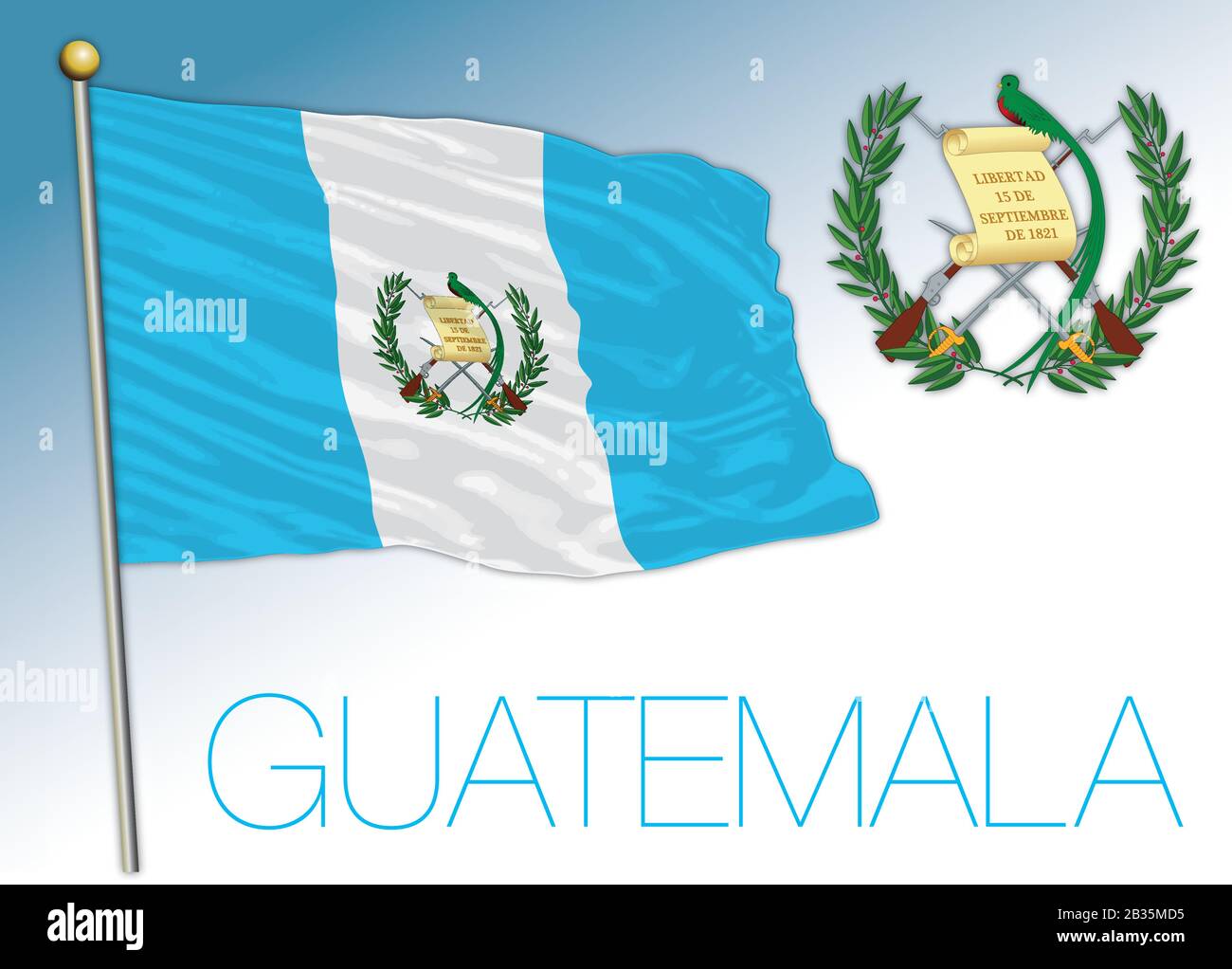 Offizielle Nationalflaggen und -Wappen Guatemalas, Mittelamerika, Vektorillustration Stock Vektor