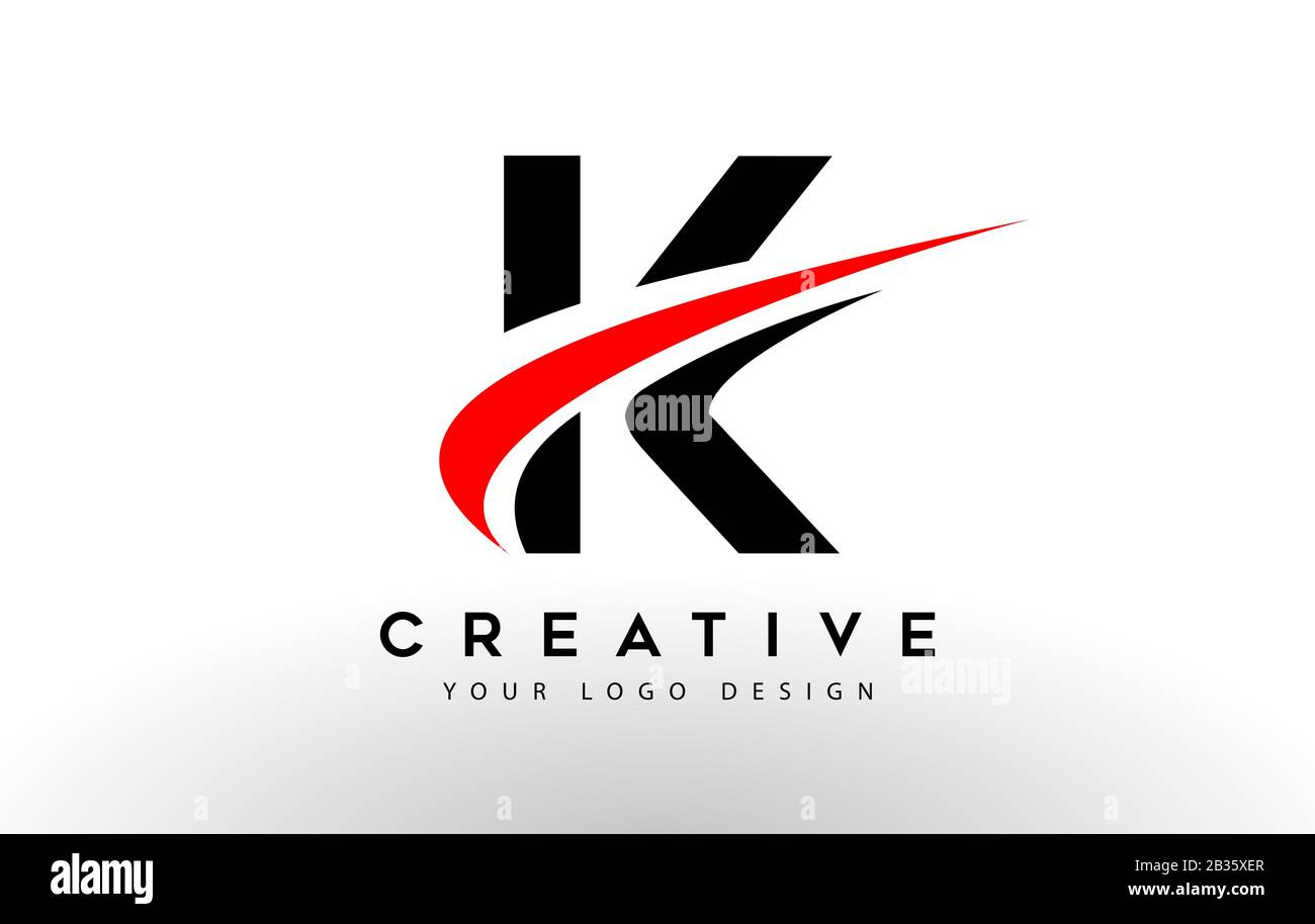 Schwarzes Und rotes Kreatives K Letter Logo mit Swoosh Icon Vektor-Abbildung. Stock Vektor
