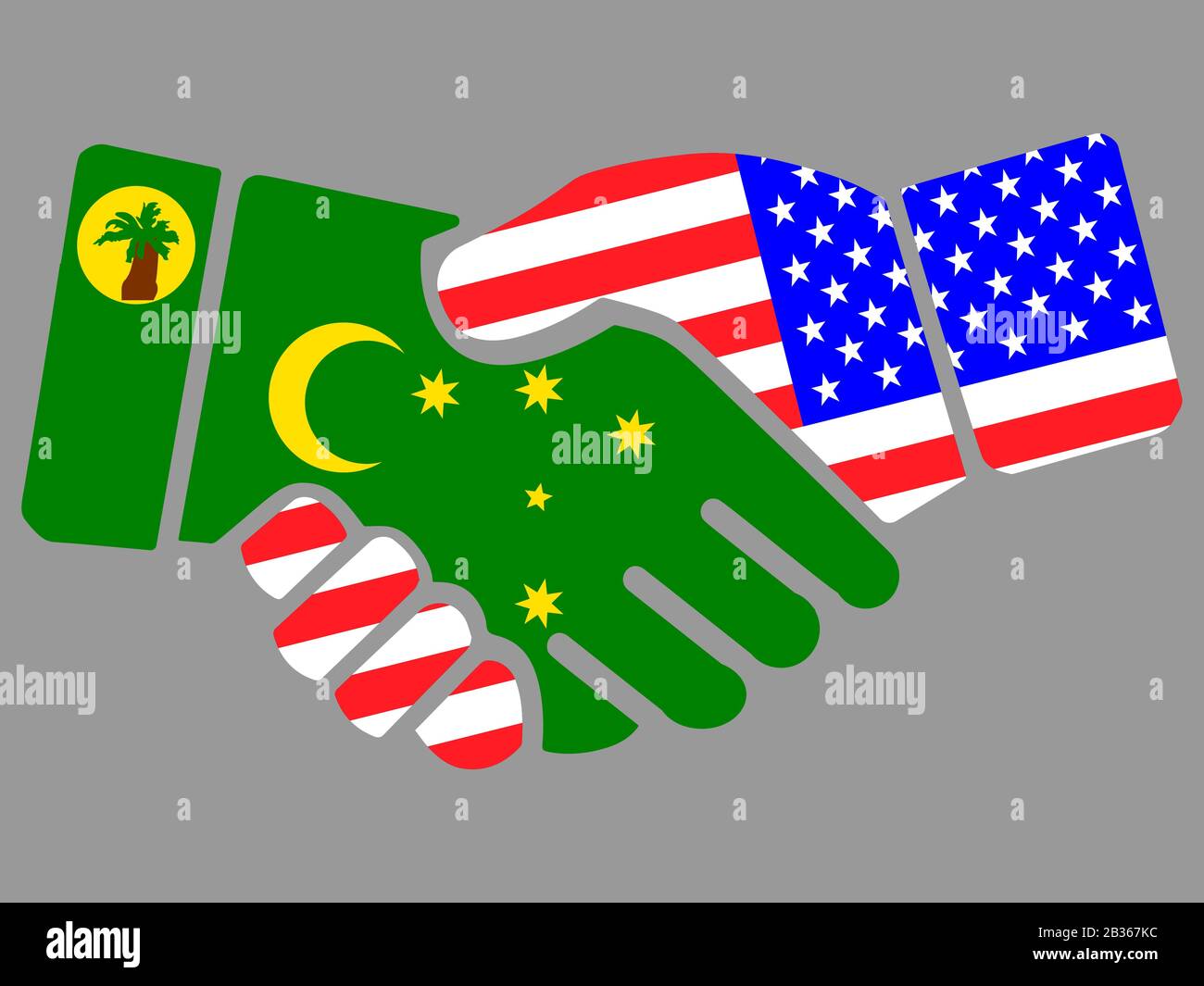 Kokosinseln und USA Flaggen Handshake Vektor Stock Vektor