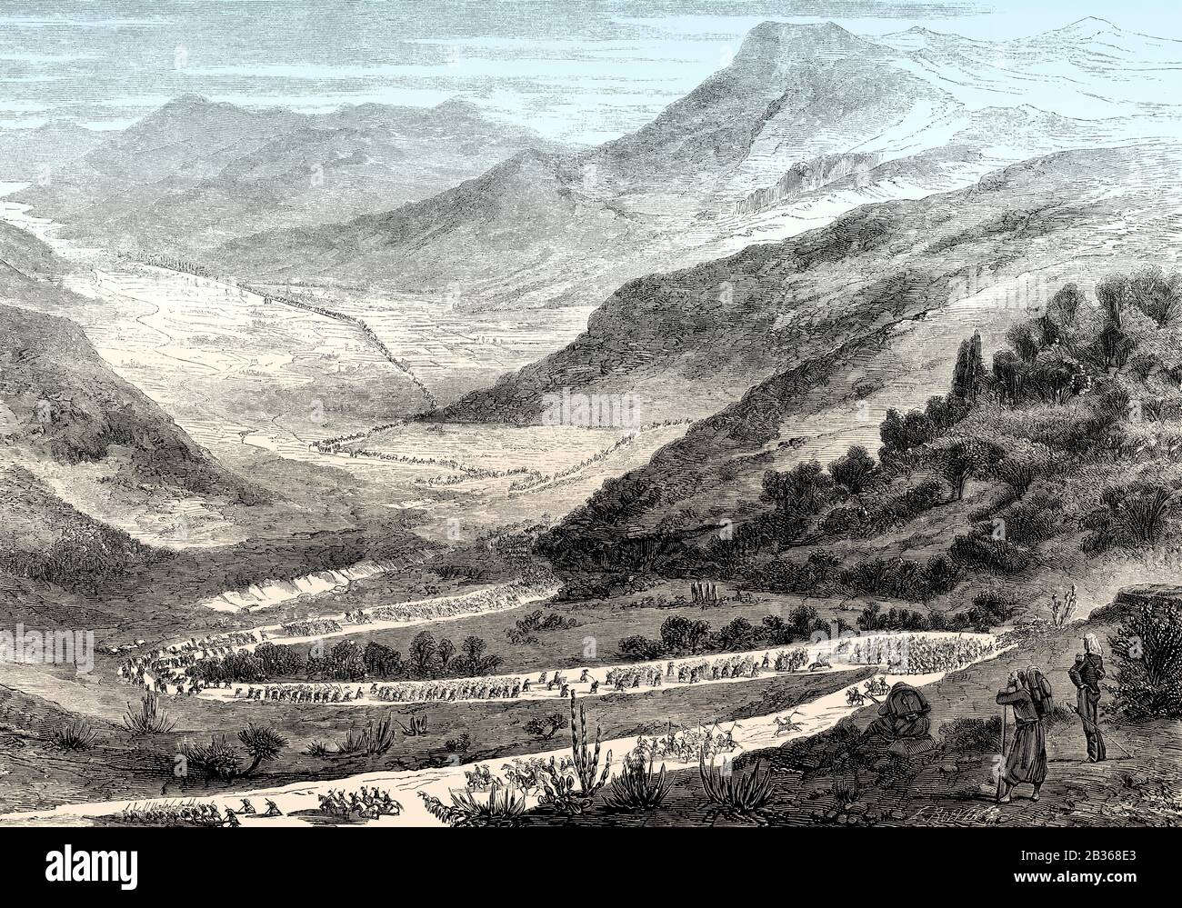 Französische Truppen marschierten nach Puebla, Mexiko, Dem Zweiten französisch-mexikanischen Krieg, im Nationalpark Iztaccíhuatl-Popocatépetl, im Jahr 1863 Stockfoto