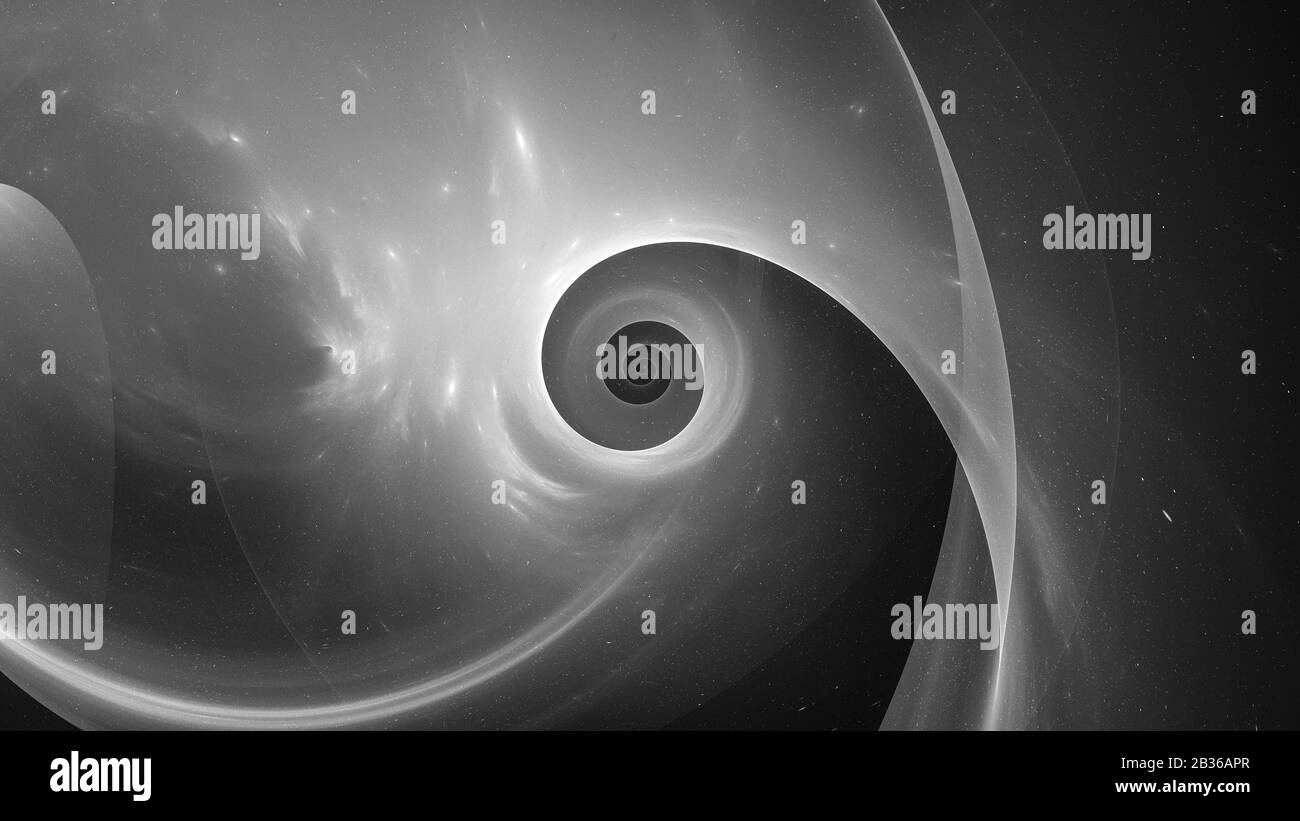 Leuchtende Singularität im Raum, der Computer erzeugte abstrakten Schwarz-Weiß-Effekt Stockfoto