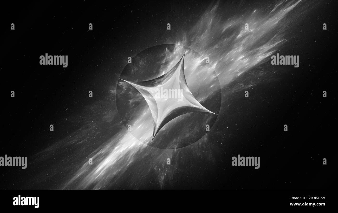 Glühender Sternstein im Weltraum, Computer erzeugte abstrakten Schwarz-Weiß-Effekt Stockfoto