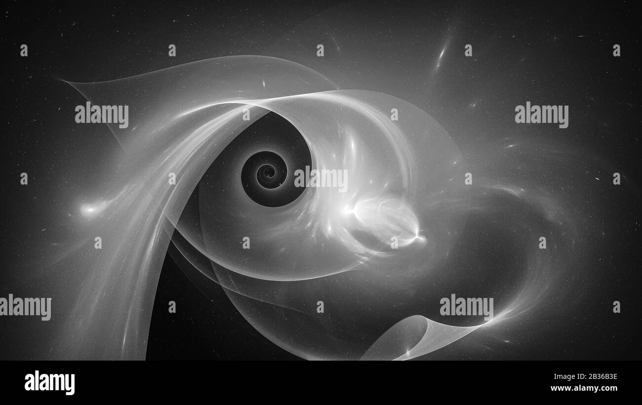 Leuchtende Zeit- und Raumsingularität, Computer erzeugte abstrakten Schwarz-Weiß-Effekt Stockfoto