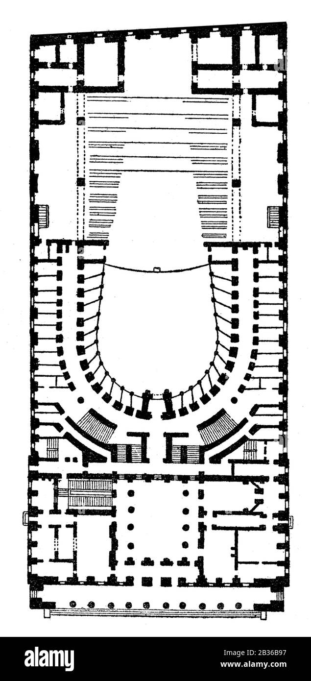 Grundriss des Theater Regio di Parma, einem Opernhaus in Parma, Italien, in den 1860-er Jahren Stockfoto