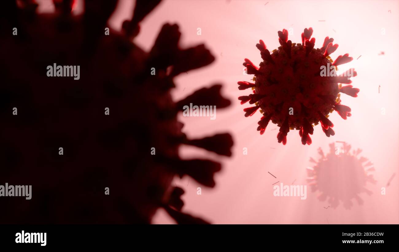 Bedrohliches Corona-Virus, das sich im menschlichen Körper ausbreitet und COVID 19 verursacht Stockfoto