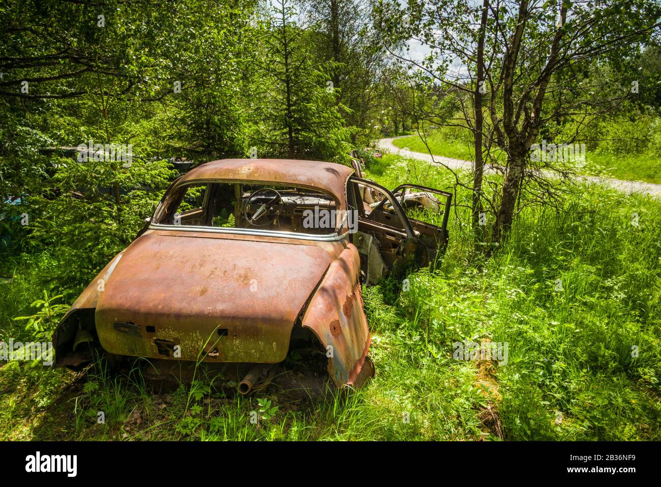 Schweden, Varmland, Bastnas, Bastnas Parkplatz, Oldtimer, Oldtimer Stockfoto