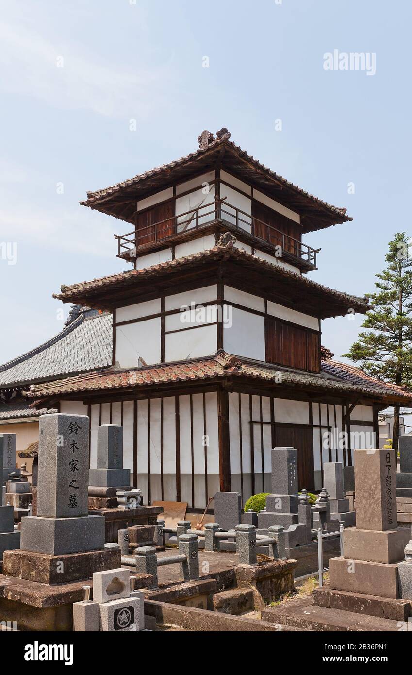 Gosangai Turret von der Burg Aizu-Wakamatsu (Tsuruga-Jo, gegründet 1384), Japan. 1686 nach Amida-JI-Tempel verlegt wurde Stockfoto