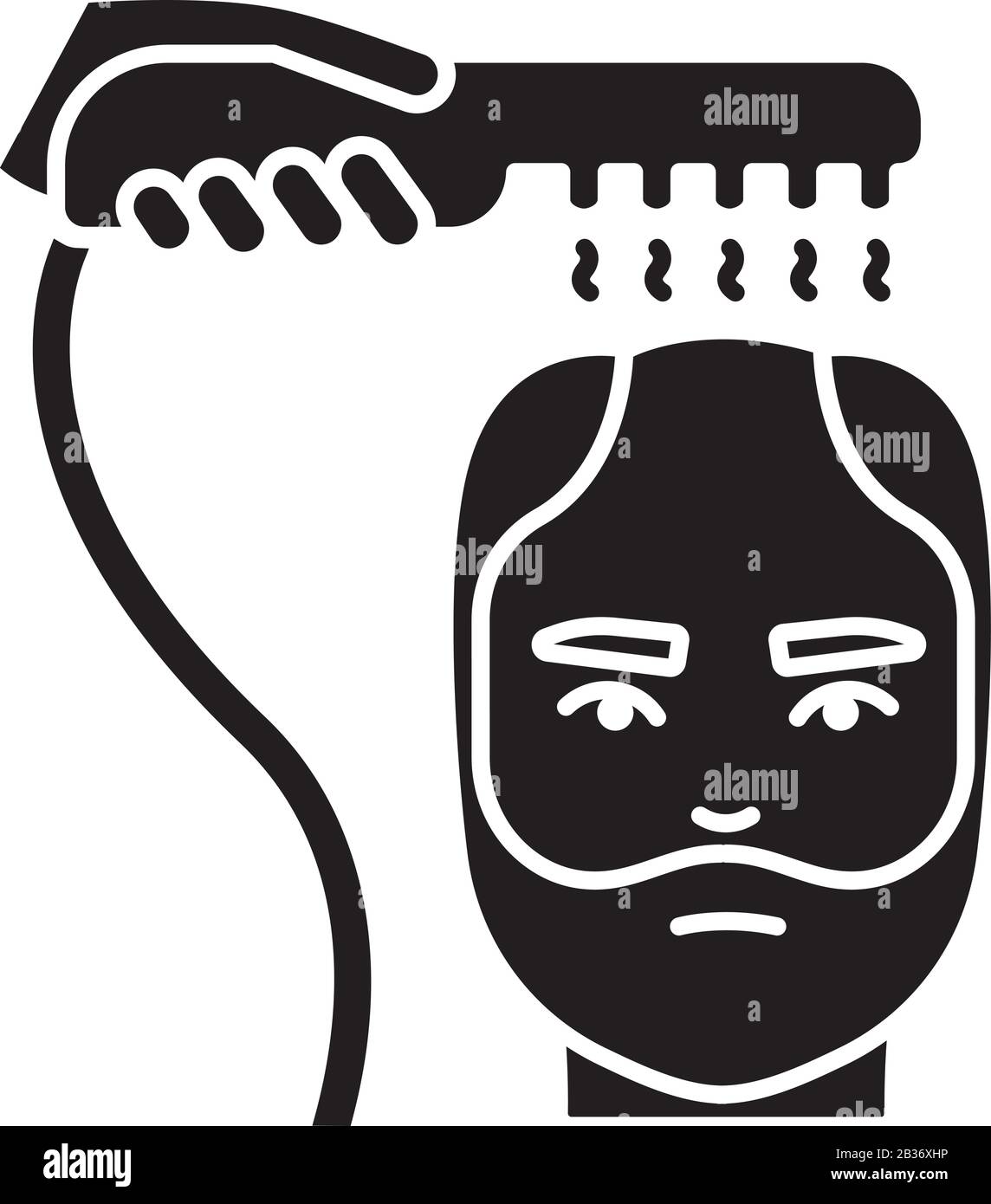 Schwarzes Glyph-Symbol für die Behandlung mit Alopezie. Helfen Sie mit männlichem Balzverhalten. Lasertherapie. Professionelle Dermatologie-Hilfe, medizinisches Verfahren. Silhouettensymbol ein Stock Vektor