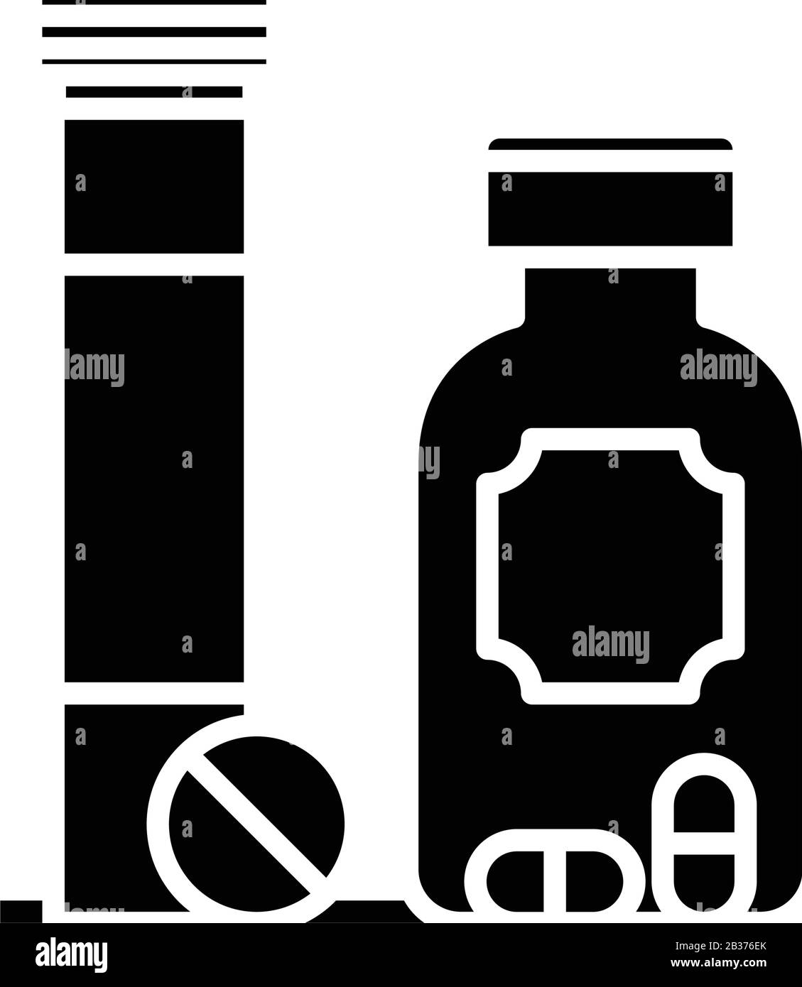 Pillen Rezept schwarz Symbol, Konzeptabbildung, Vektor flach Symbol, Glyphe Zeichen. Stock Vektor