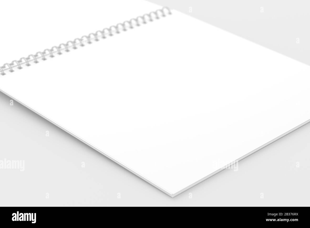 Notizbuch mit eckigem Spiralmuster, weiß, Unbeschriftet, 3D-Rendering-Mockup Stockfoto