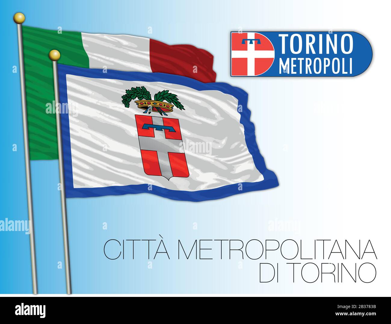 Citta Metropolitana di Torino, Metropolitanstadt Turin, Flagge und Wappen, Region Piemont, Italien, Vektorgrafiken Stock Vektor