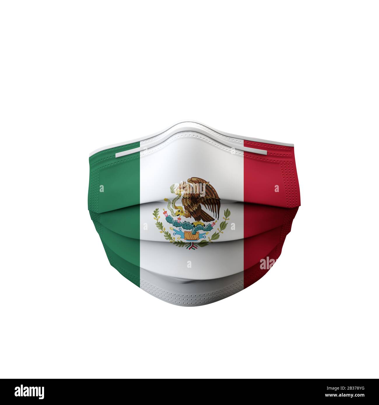 Flagge Mexikos medizinische Schutzmaske. 3D-Rendering Stockfoto