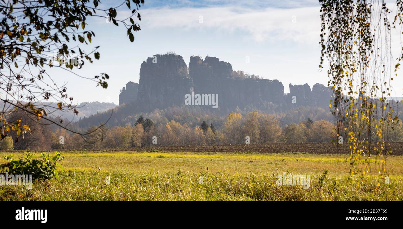 Schrammsteine, Nationalpark Sächsischen Schweiz, Elbsandsteingebirge, Sachsen, Deutschland, Europa Stockfoto