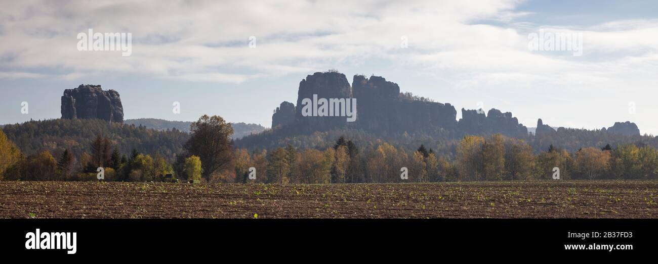 Schrammsteine, Nationalpark Sächsischen Schweiz, Elbsandsteingebirge, Sachsen, Deutschland, Europa Stockfoto