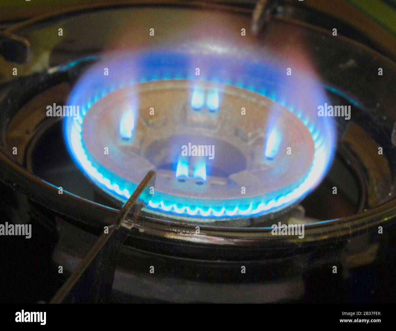 Gasflamme auf dem Herd - es wird vorgeschlagen, dass Gas künftig nicht mehr zum Kochen zur Verfügung steht Stockfoto