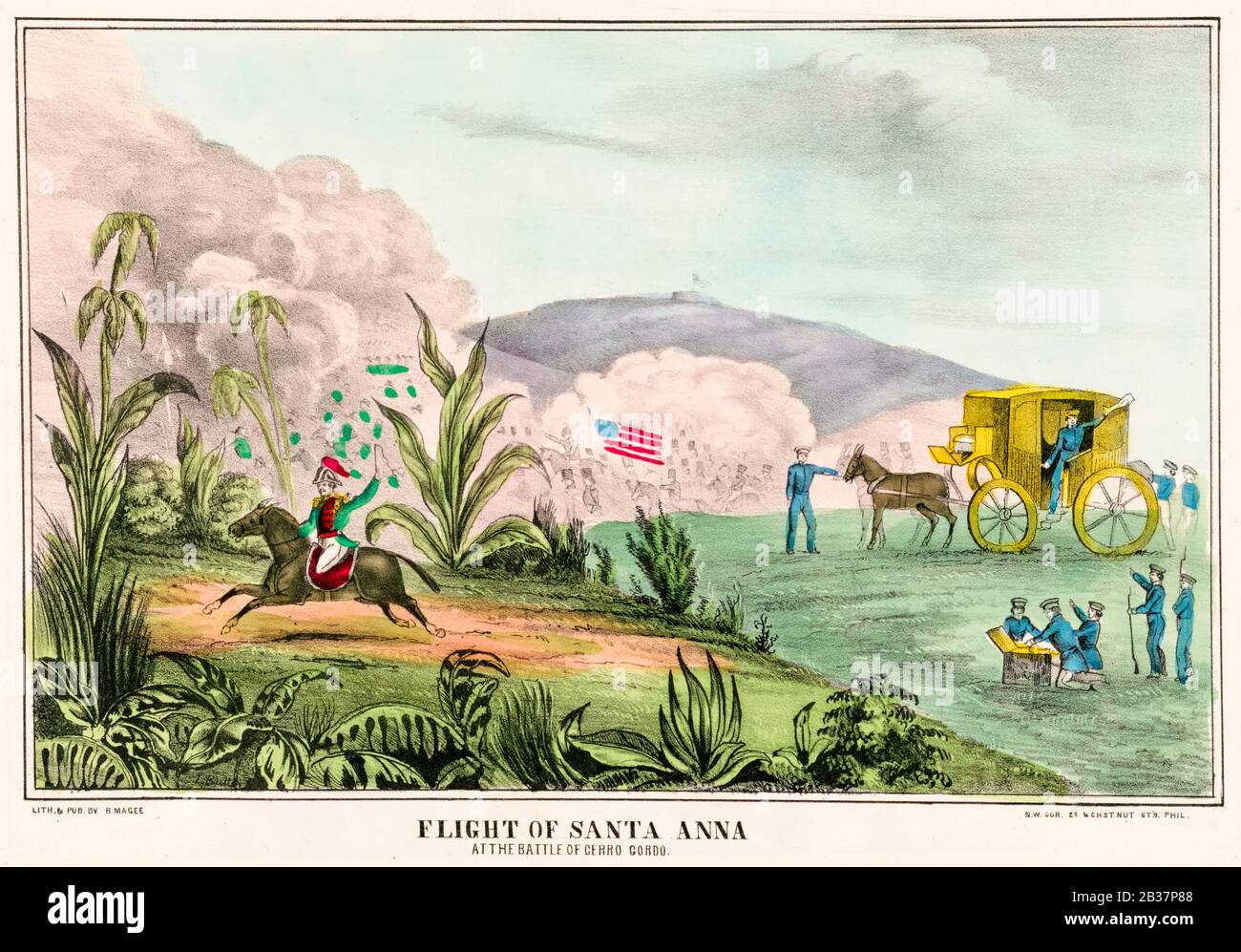 Flug von, Santa Anna in der Schlacht von Cerro Gordo, 17. April 1847, während des Mexikanisch-Amerikanischen Krieges (1846-1848), gedruckt von R Magee, 1847-1848 Stockfoto