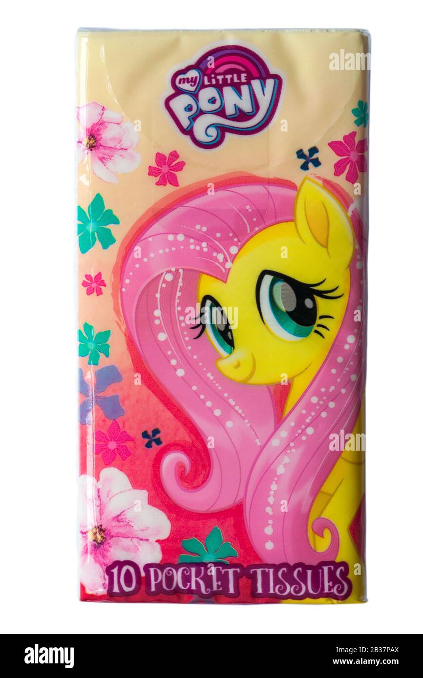 Individuelle Packung My Little Pony 10-Taschen-Gewebe isoliert auf weißem Hintergrund Stockfoto