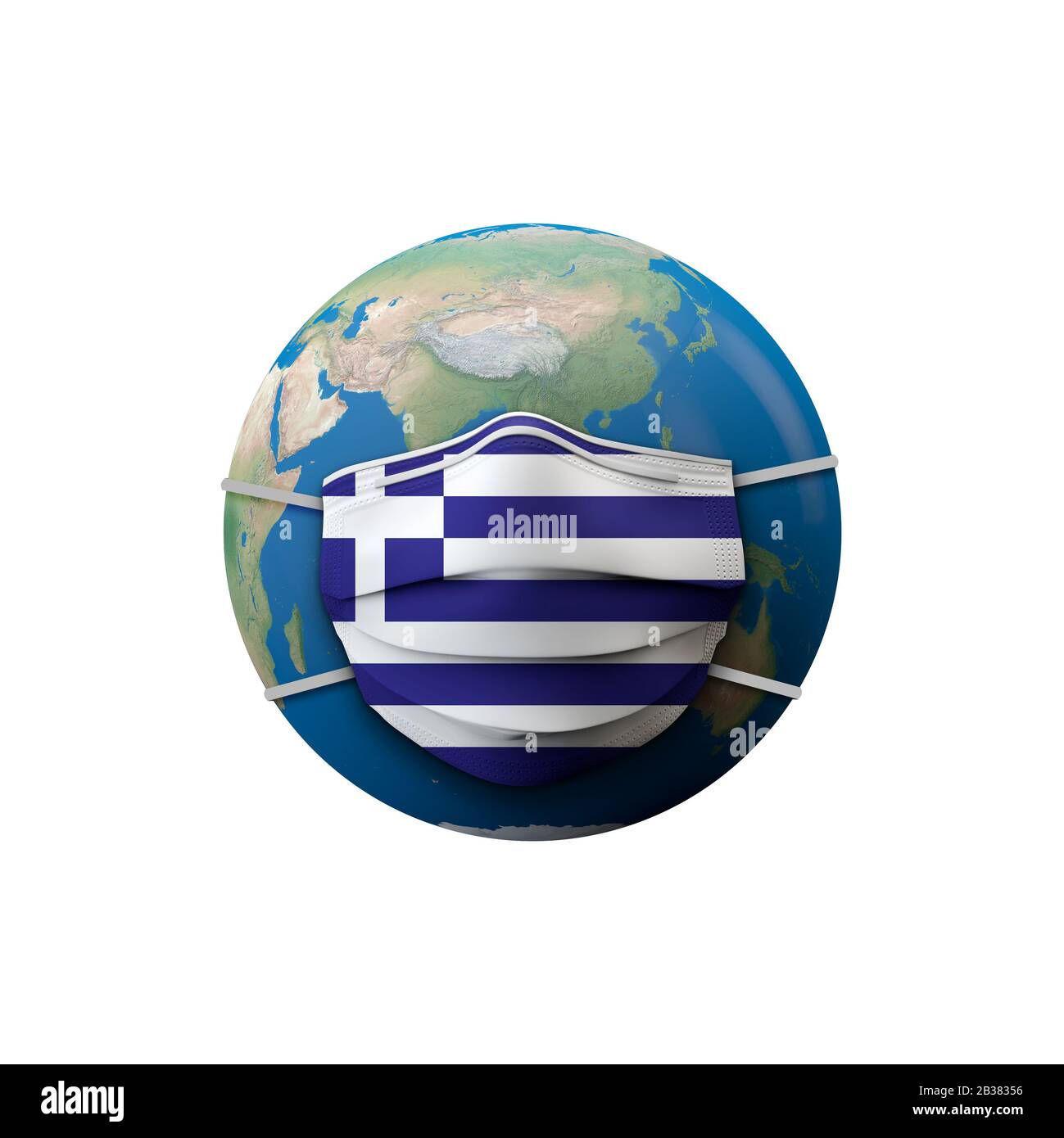 Griechenland Flagge medizinische Schutzmaske. 3D-Rendering Stockfoto