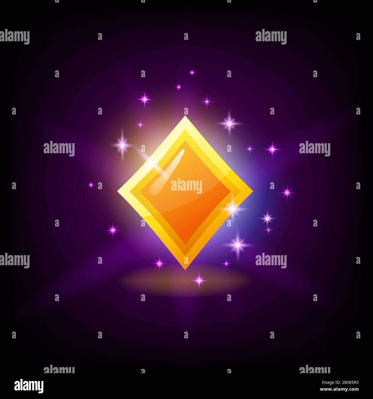 Leuchtendes orangefarbenes Diamantsymbol, Kartenanzugsymbol für Spielautomaten, Spieledesign, Vektorgrafiken. Stock Vektor
