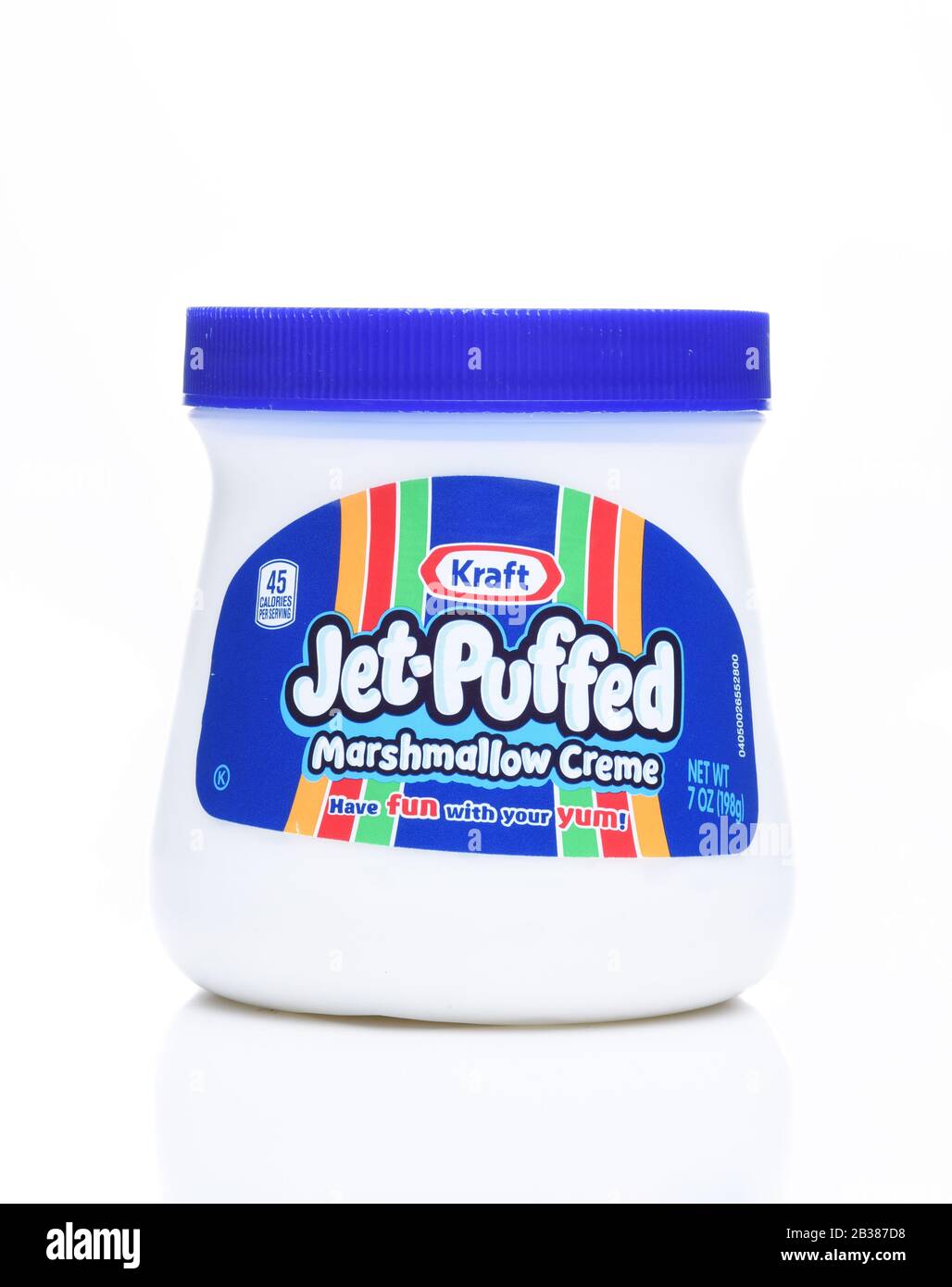 Irvine, KALIFORNIEN - DEC 4, 2018: Kraft Jet Puffte Marshmallow Creme. Eine Süßwarenspreizung, die dem Geschmack eines festen Marshmallows ähnelt. Stockfoto