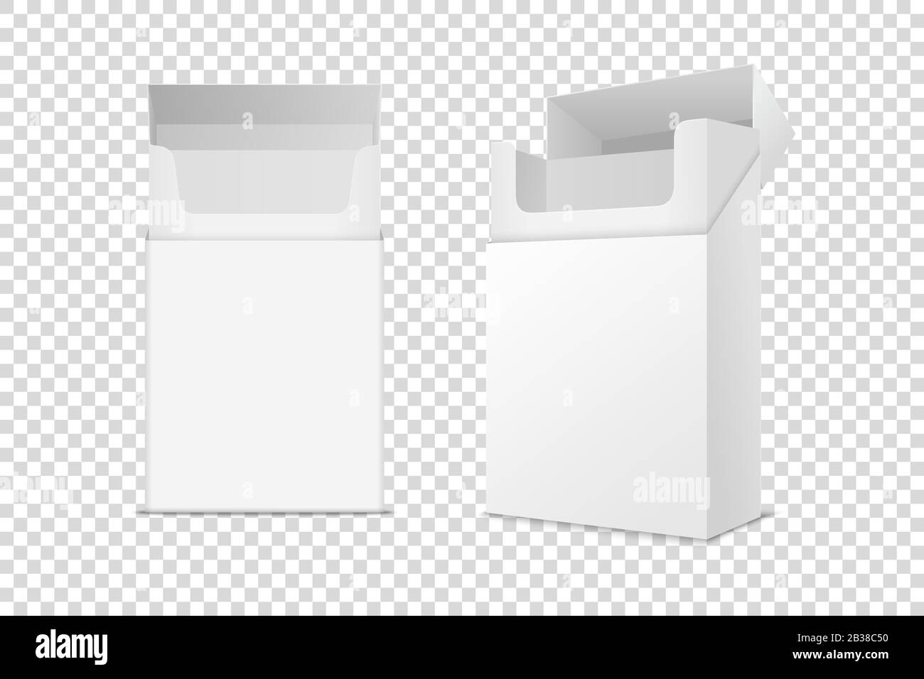 Vector Realist Geschlossen und Geöffnet Leere Leere Pack-Box Leer Auf Transparentem Hintergrund isoliert gesetzt. Designvorlage. Rauchproblemkonzept, Tabak Stock Vektor