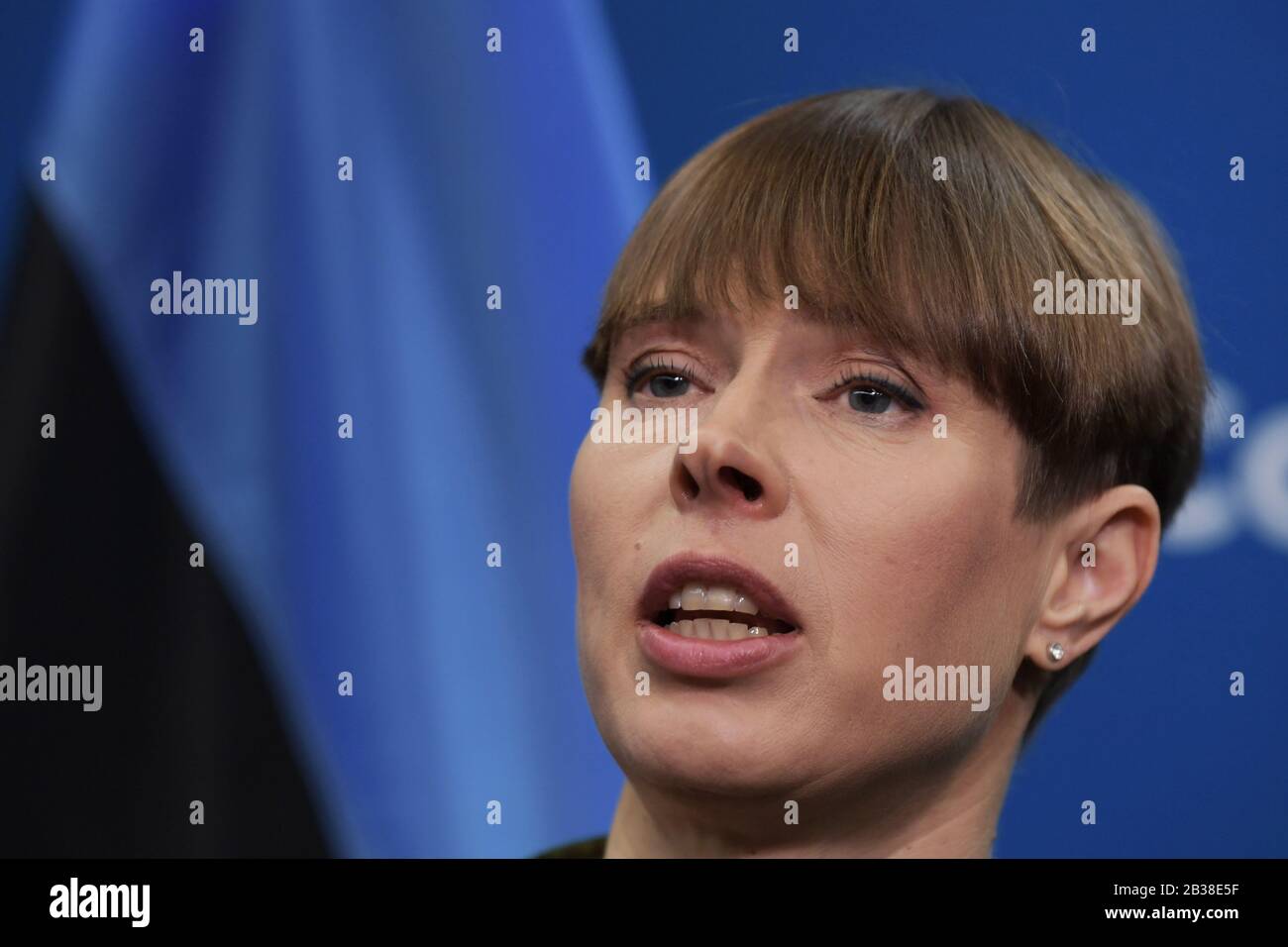 Washington, USA. März 2020. Der estnische Präsident Kersti Kaljulaid führt heute am 04. März 2020 auf dem Atlantischen Rat in Washington DC, USA, eine Diskussion über die "Vollendung Europas: Mitteleuropa, die Drei-Seen-Initiative und die Zukunft der transatlantischen Beziehungen". (Foto von Lenin Nolly/Sipa USA) Credit: SIPA USA/Alamy Live News Stockfoto