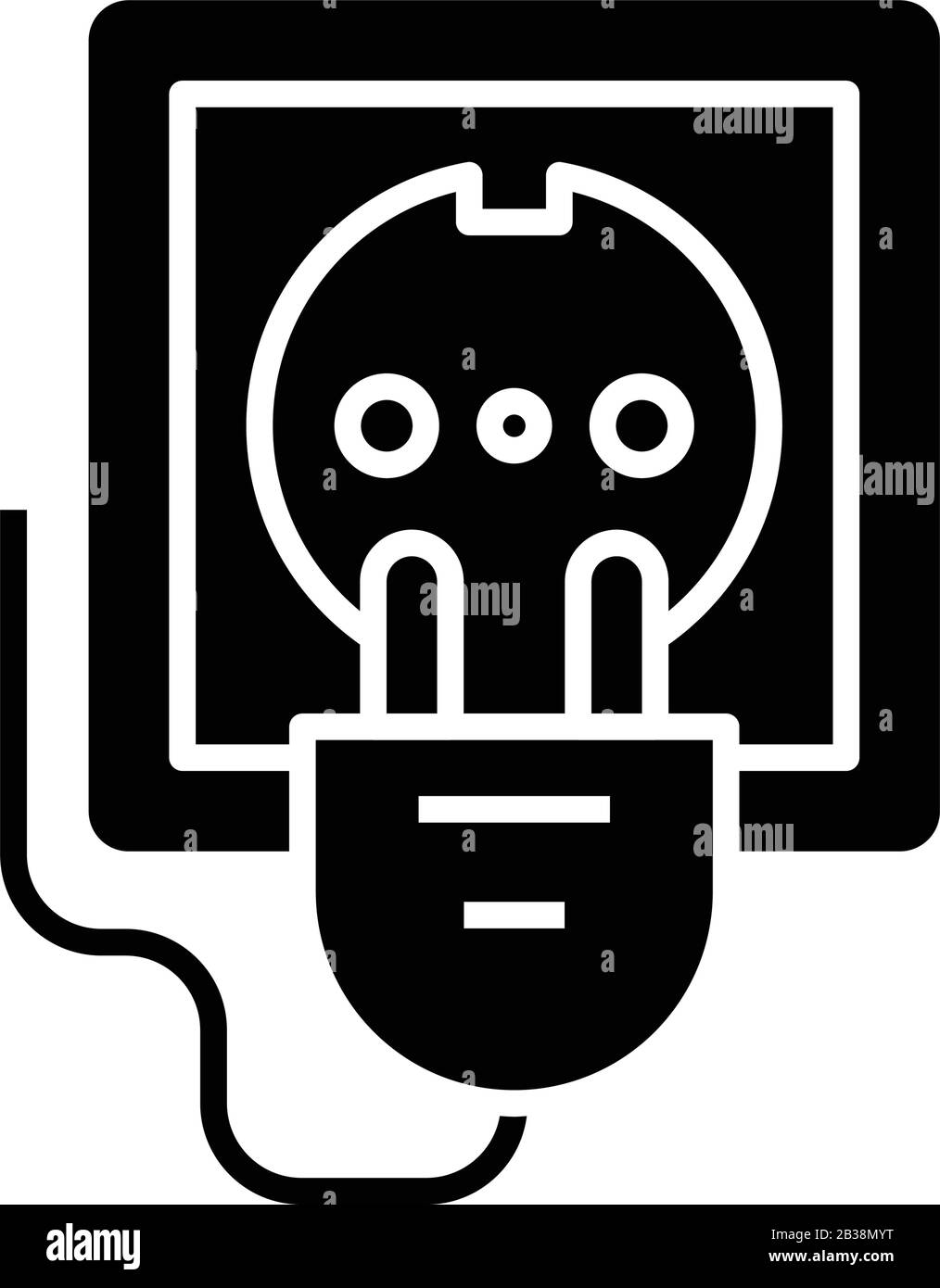 Stecker- und Steckdosensymbol schwarz, Konzeptabbildung, Vektor-Flachsymbol, Glyph-Zeichen. Stock Vektor