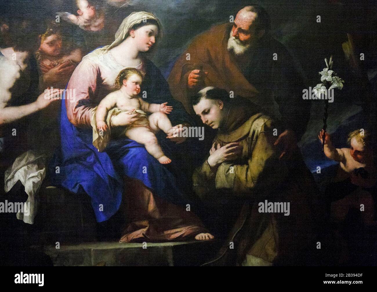 Italien Lombardei Milan Brera Kunstgalerie - Luca Giordano - die heilige Familie, die vom Heiligen Anthony von Padua verehrt wird - 1664. Stockfoto