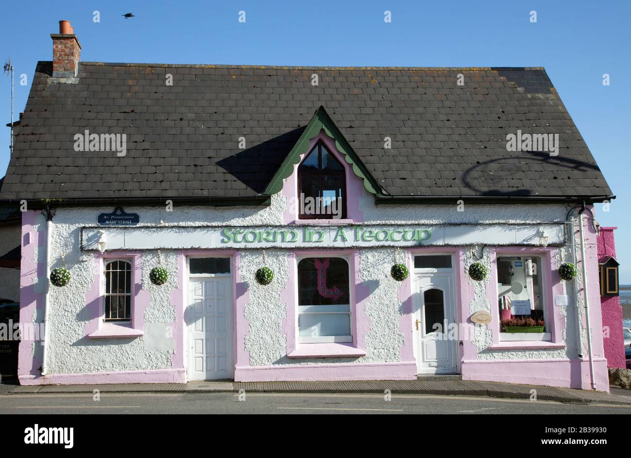 Stirm in einem Teacup, Café am Meer, Main Street, Blackrock, County Louth, Irland Stockfoto