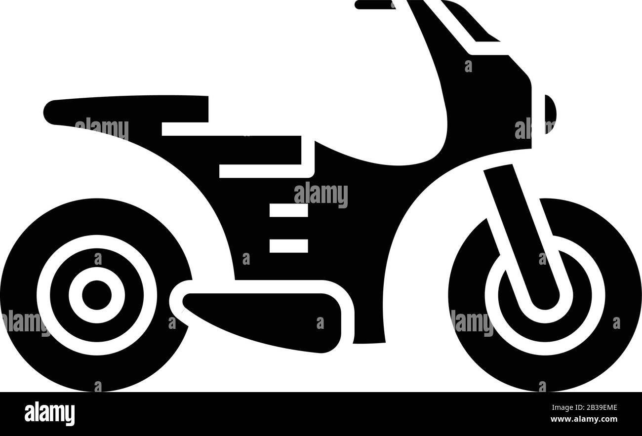 Motorfahrrad schwarz Symbol, Konzeptabbildung, Vektor-Flachsymbol, Glyph-Zeichen. Stock Vektor