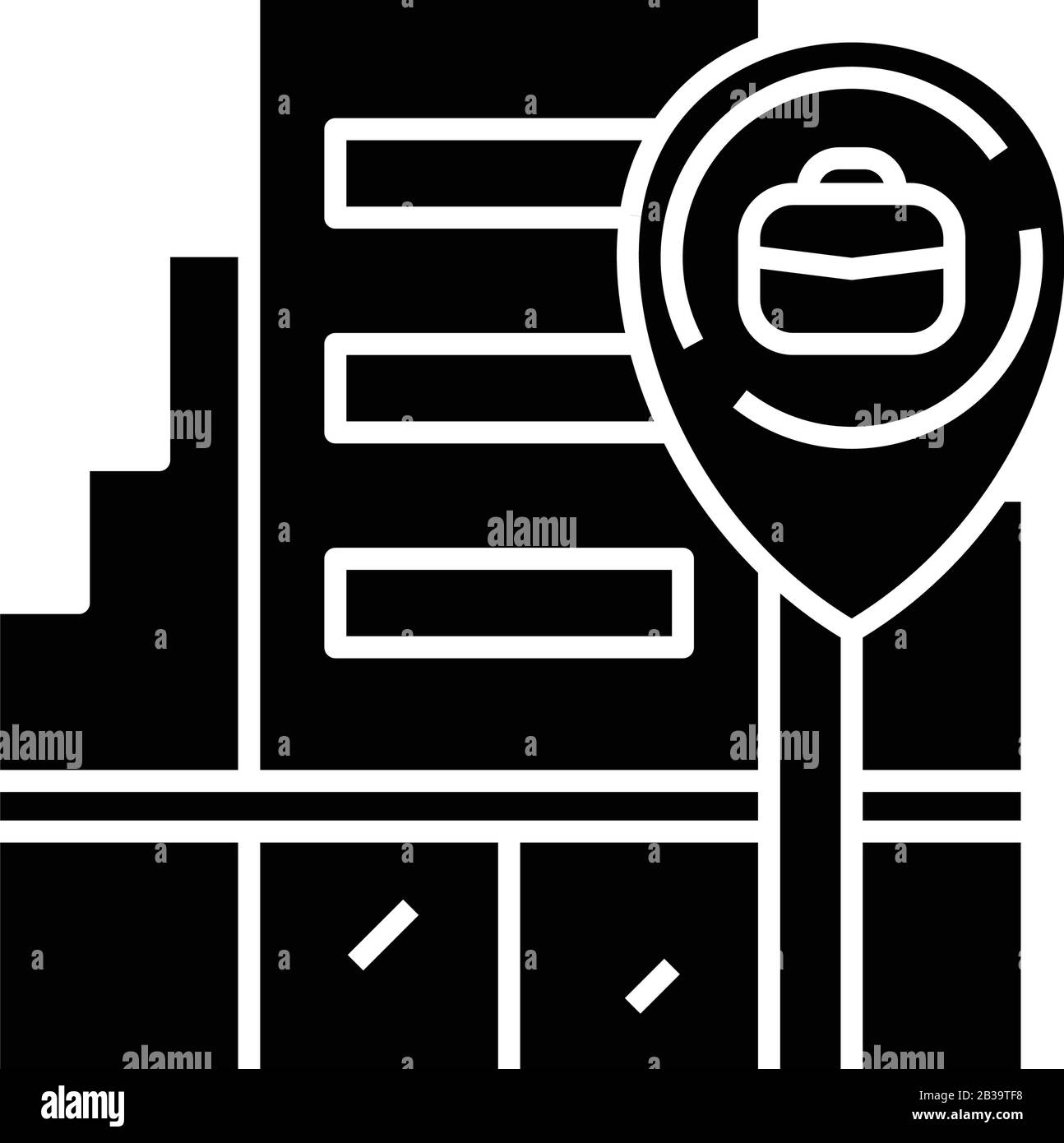 Bürogebäude schwarz Symbol, Konzeptabbildung, Vektor-Flachsymbol, Glyph-Zeichen. Stock Vektor
