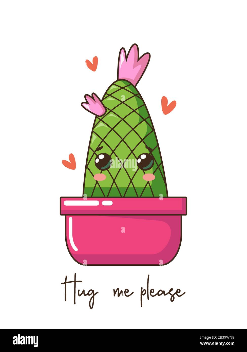 Niedliche Cartoon Kawaii Kaktus mit Lächeln Gesicht in Topf, Krone Blume und Zitat. Vektor handgezeichnete Illustration, Mode-Slogan Stock Vektor