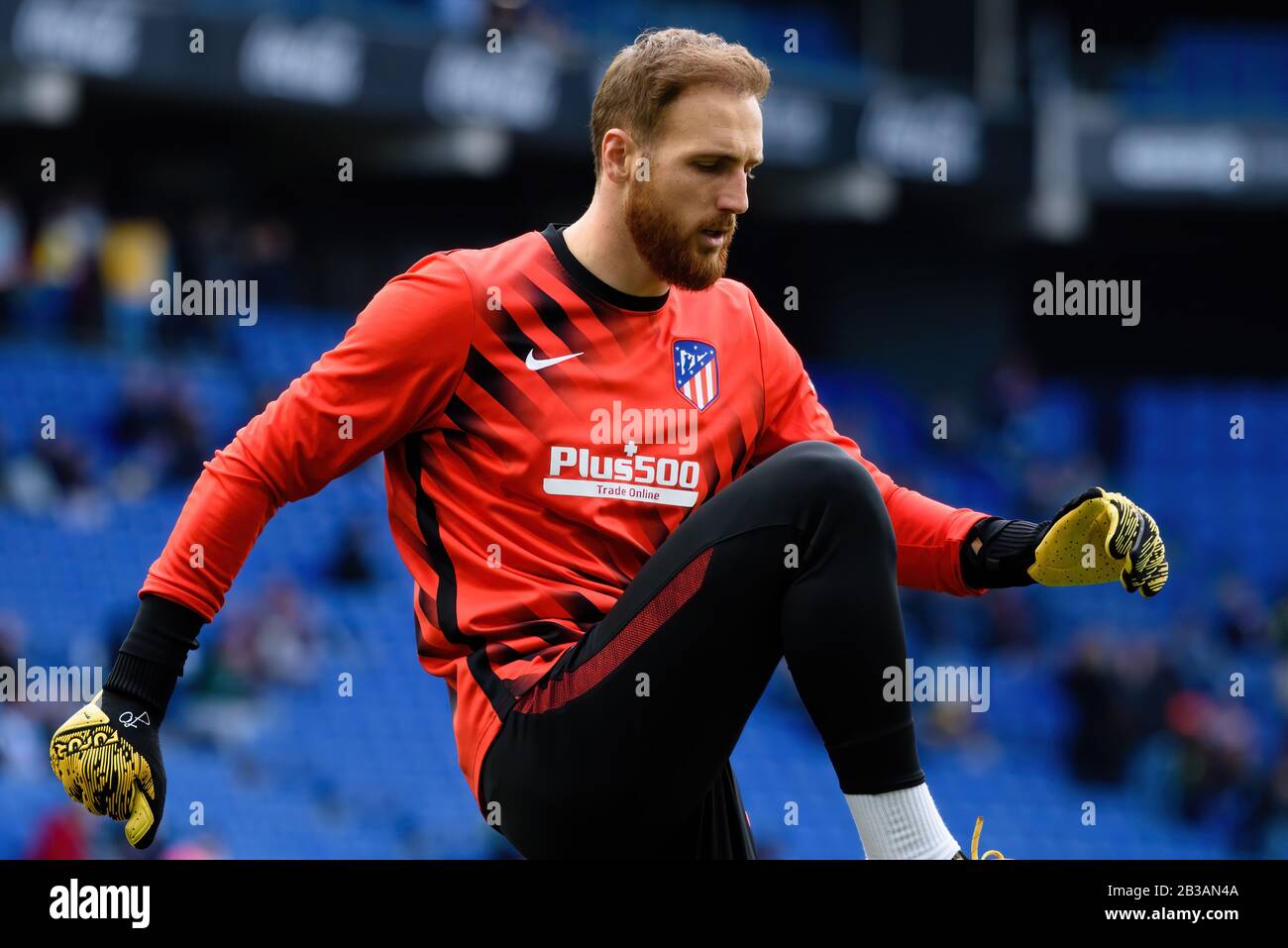 Barcelona - 1. Mär: Jan Oblak spielt beim Spiel der La Liga zwischen RCD Espanyol und Atletico de Madrid im RCDE-Stadion am 1. März 2020 in Barcelona, Stockfoto