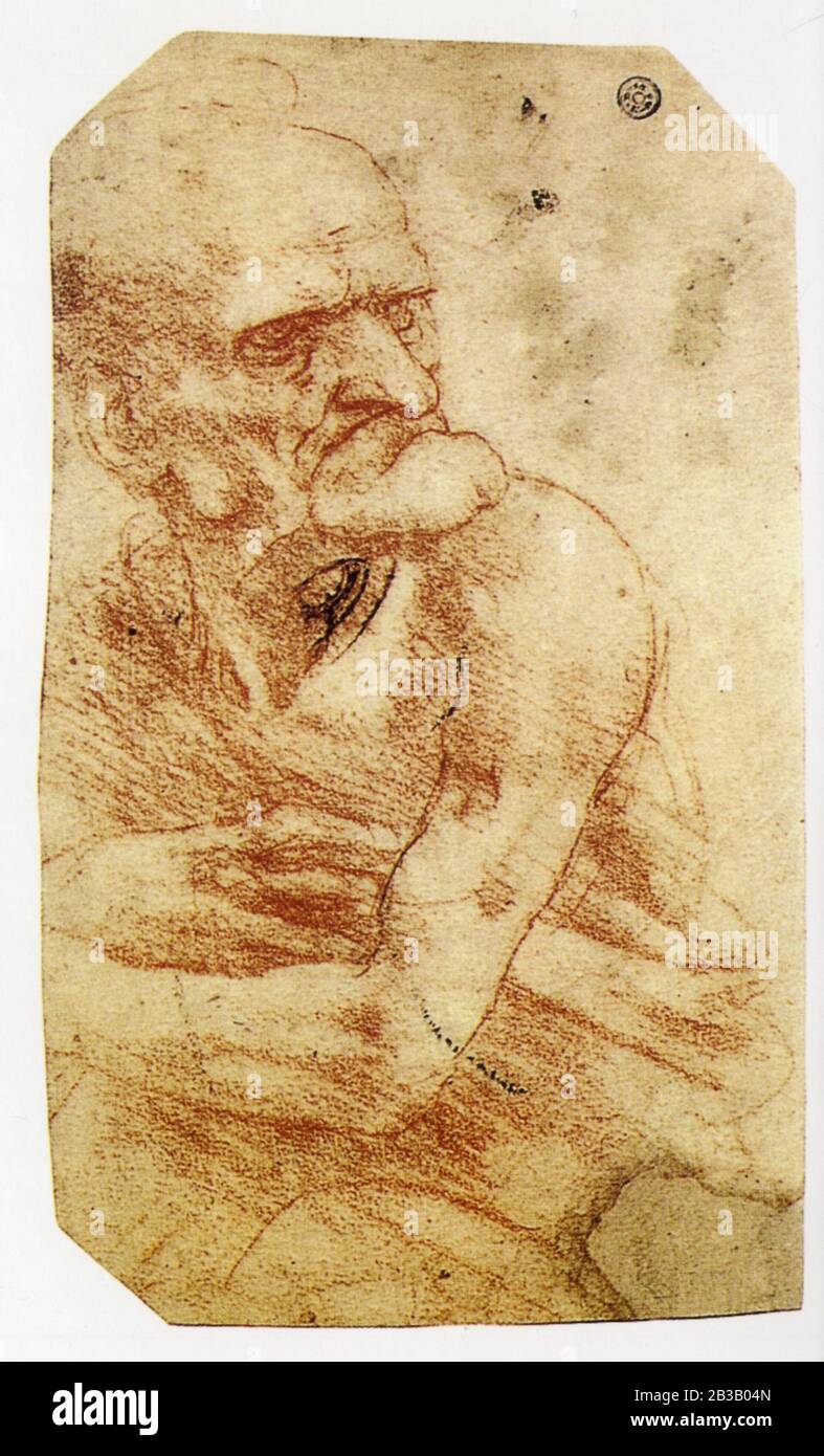 Leonardo da Vinci. Karikaturstudie eines alten Mannes. 1490-1495 Stockfoto