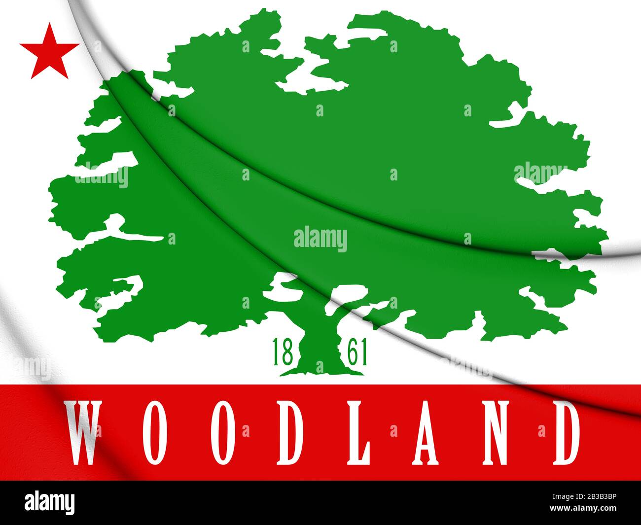 3D-Emblem von Woodland (Kalifornien), USA. 3D-Abbildung. Stockfoto