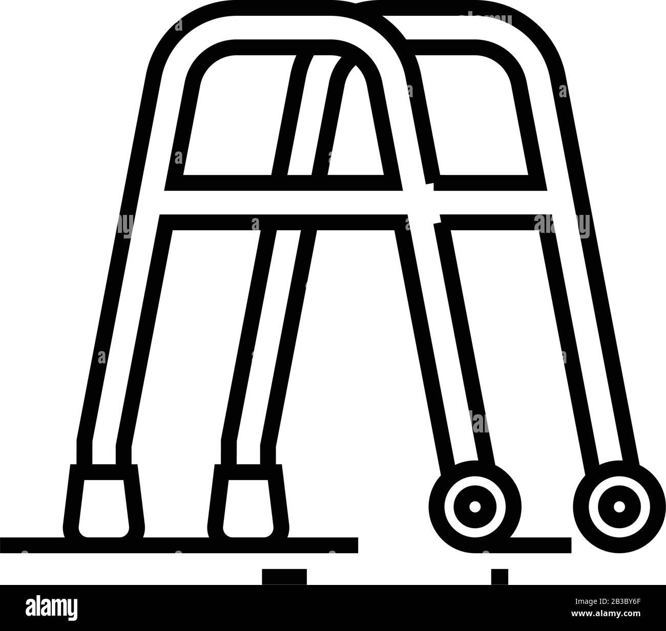 Symbol für Gehhilfen, Konzeptzeichen, Konturvektorabbildung, lineares Symbol. Stock Vektor