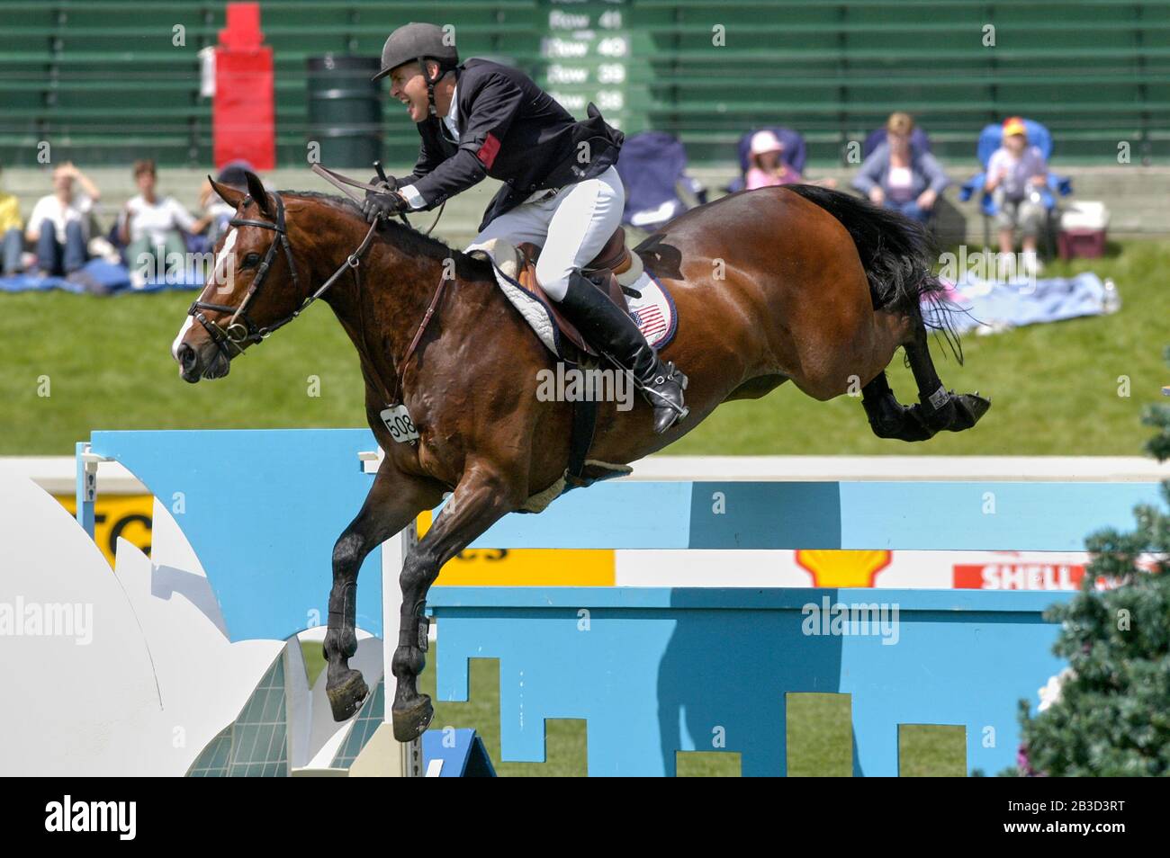 The National, Spruce Meadows, Juni 2003, CN Reliability Grand Prix, Rich Fellers (USA) Rich Ketel One Stockfoto