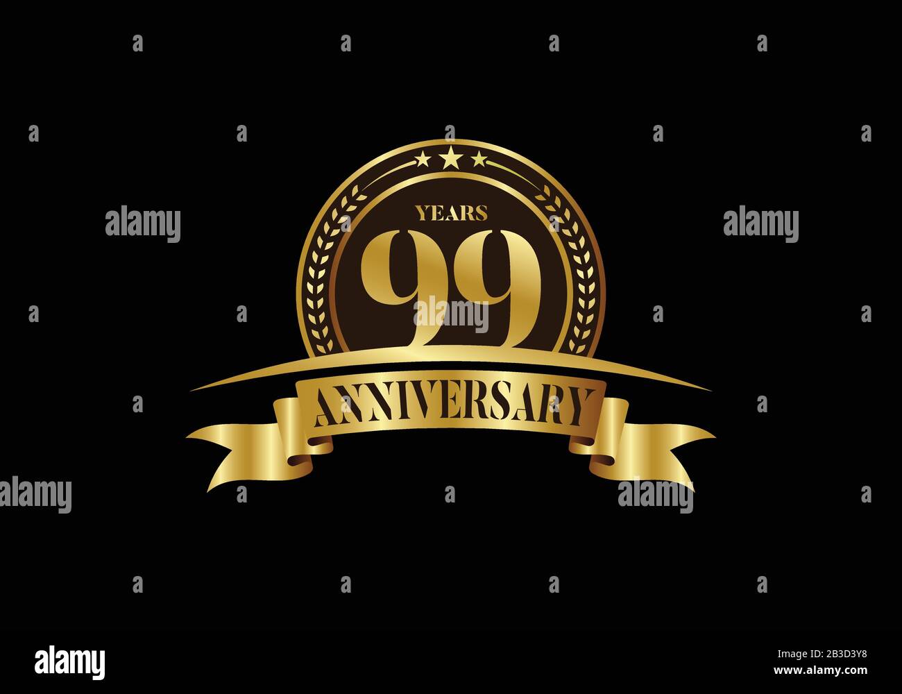 Logo-Vorlage zum 99. Geburtstag, Geburtstag mit Vektordesign, Emblem zum goldenen Jahrestag mit Band. Design für eine Broschüre, Broschüre Stock Vektor