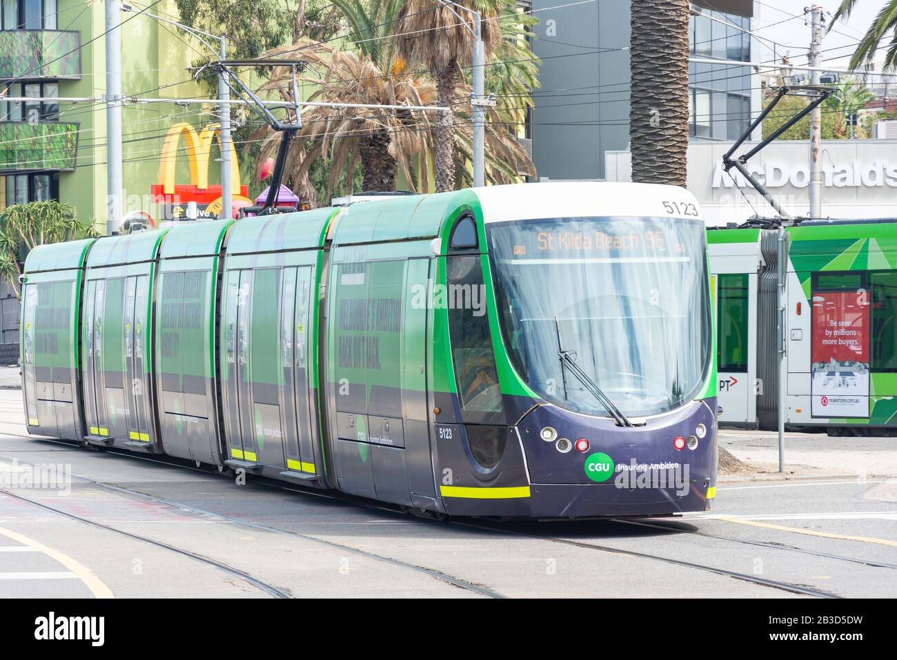 Straßenbahn St. Kilda Beach, Acland Street, St Kilda, Melbourne, Victoria, Australien Stockfoto