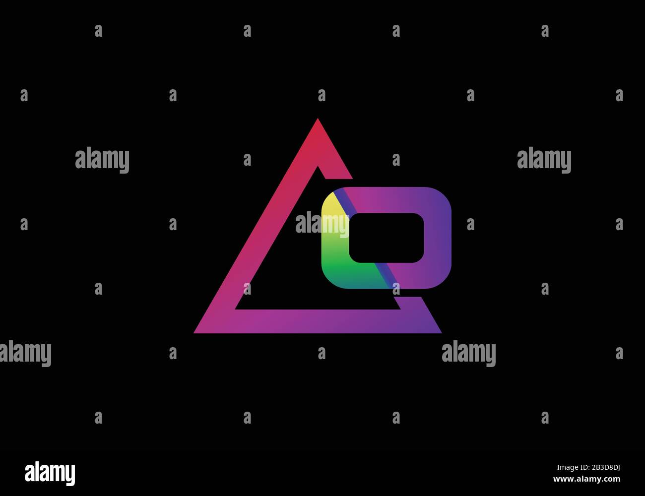 Typografisches Alphabet O in einem Dreieck mit leuchtenden Farben Logo Design Stock Vektor