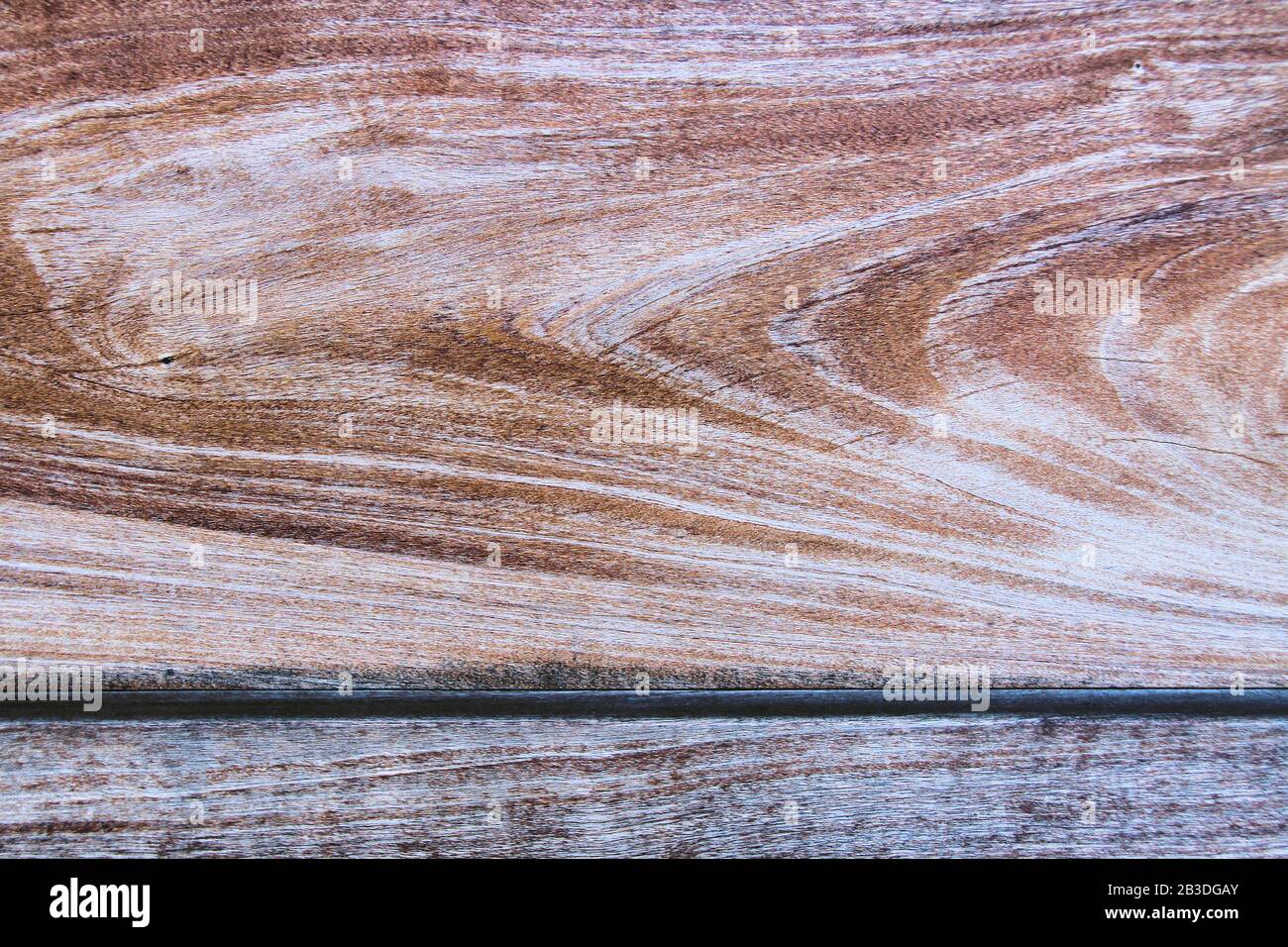 Eine grob geschnittene Holzplanke mit Korndetails wird in einer Nahansicht dargestellt. Stockfoto