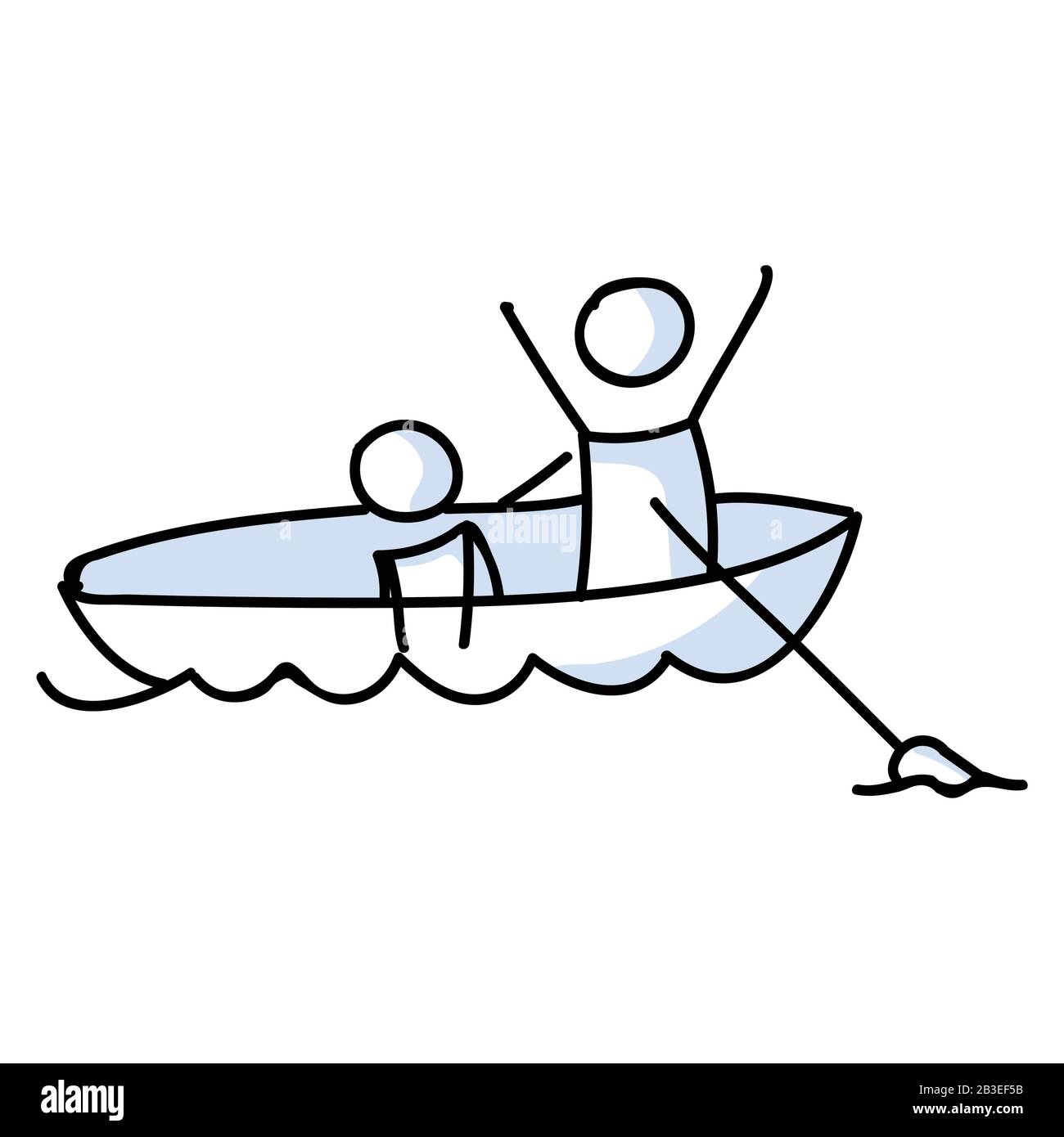 Niedliche Strichmännchen auf KajakUrlaubVektorClipart