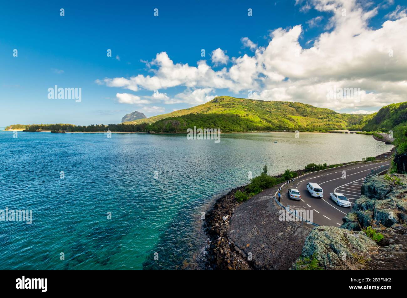 Das beliebte Auto-Stopp-Point-Kapitän-Denkmal Matthew Flinders auf Mauritius. Stockfoto