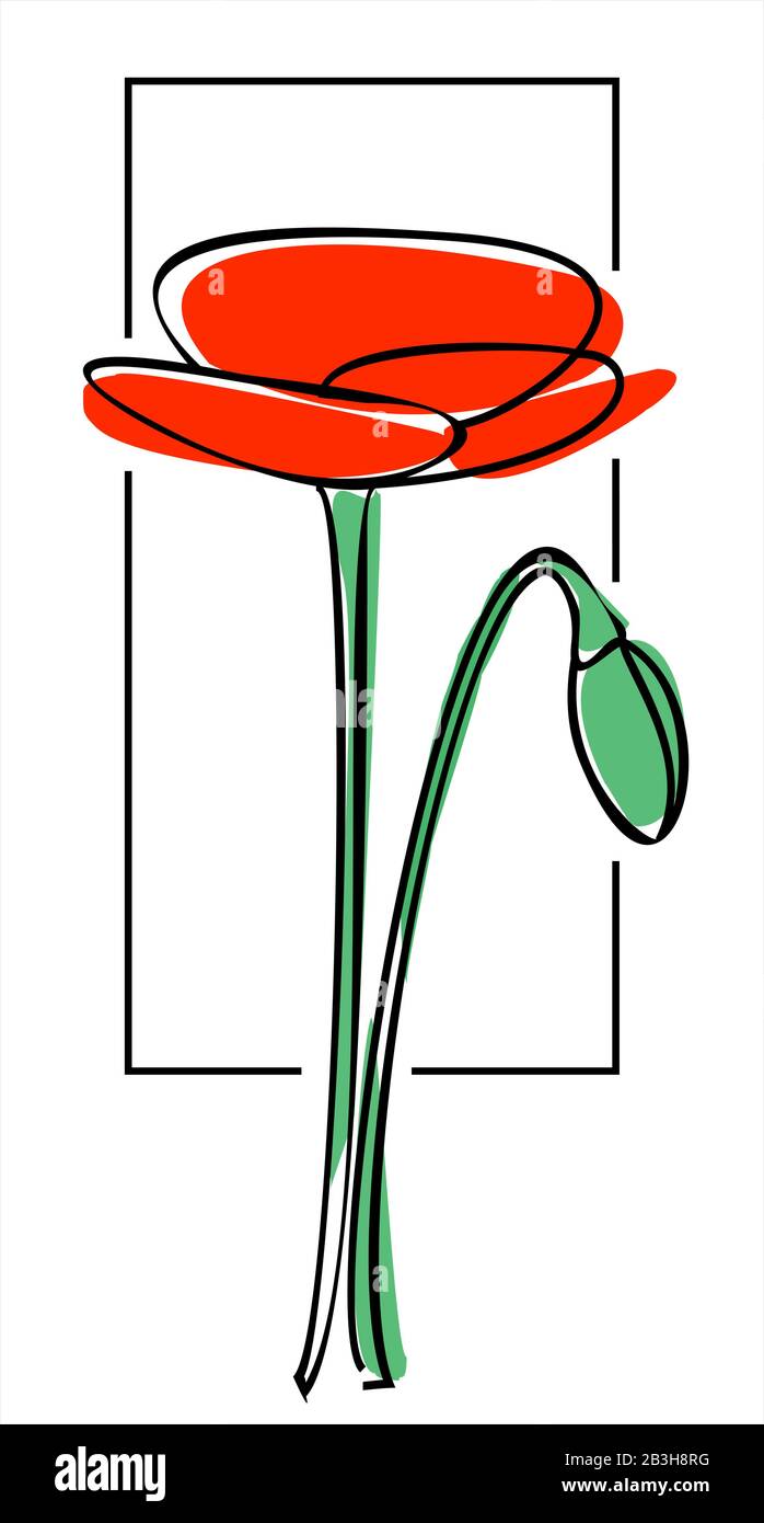 Vektormohn auf weißem Hintergrund, Umriss, Imitation von Aquarell. Stock Vektor